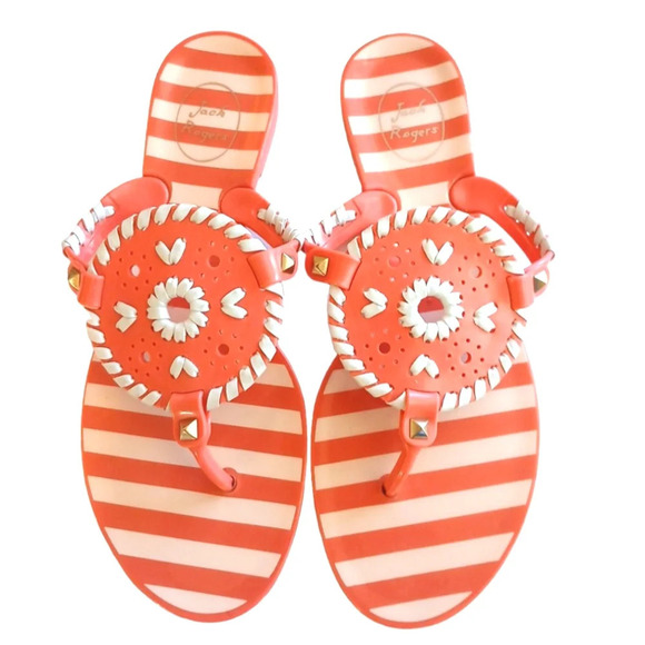 Jack Rogers Sandals Melon and White Woven Jelly Thong Sandals size 7 - Picture 2 of 9